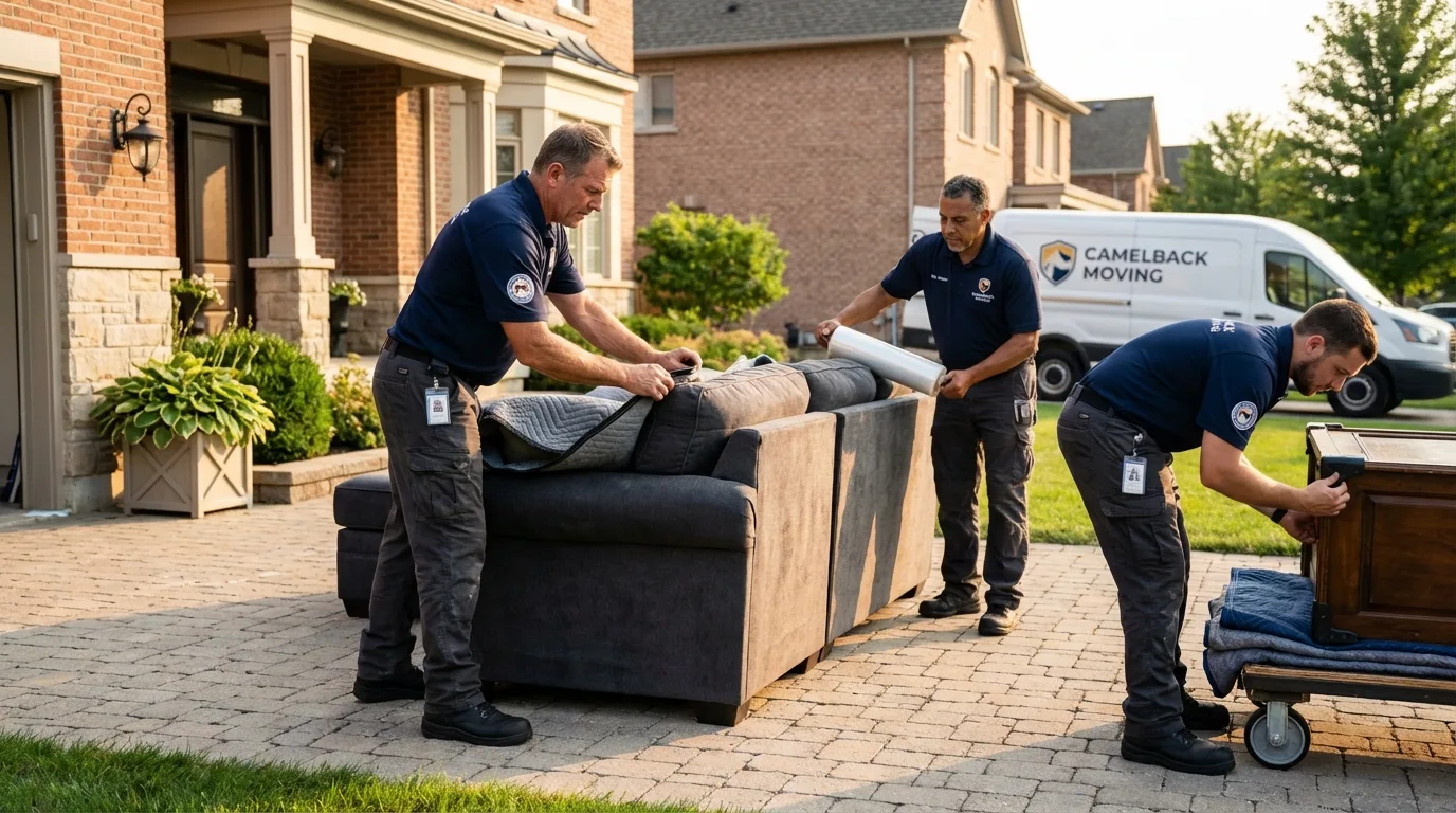 Large estate moving crew wrapping furniture in Bedford Hills, NY