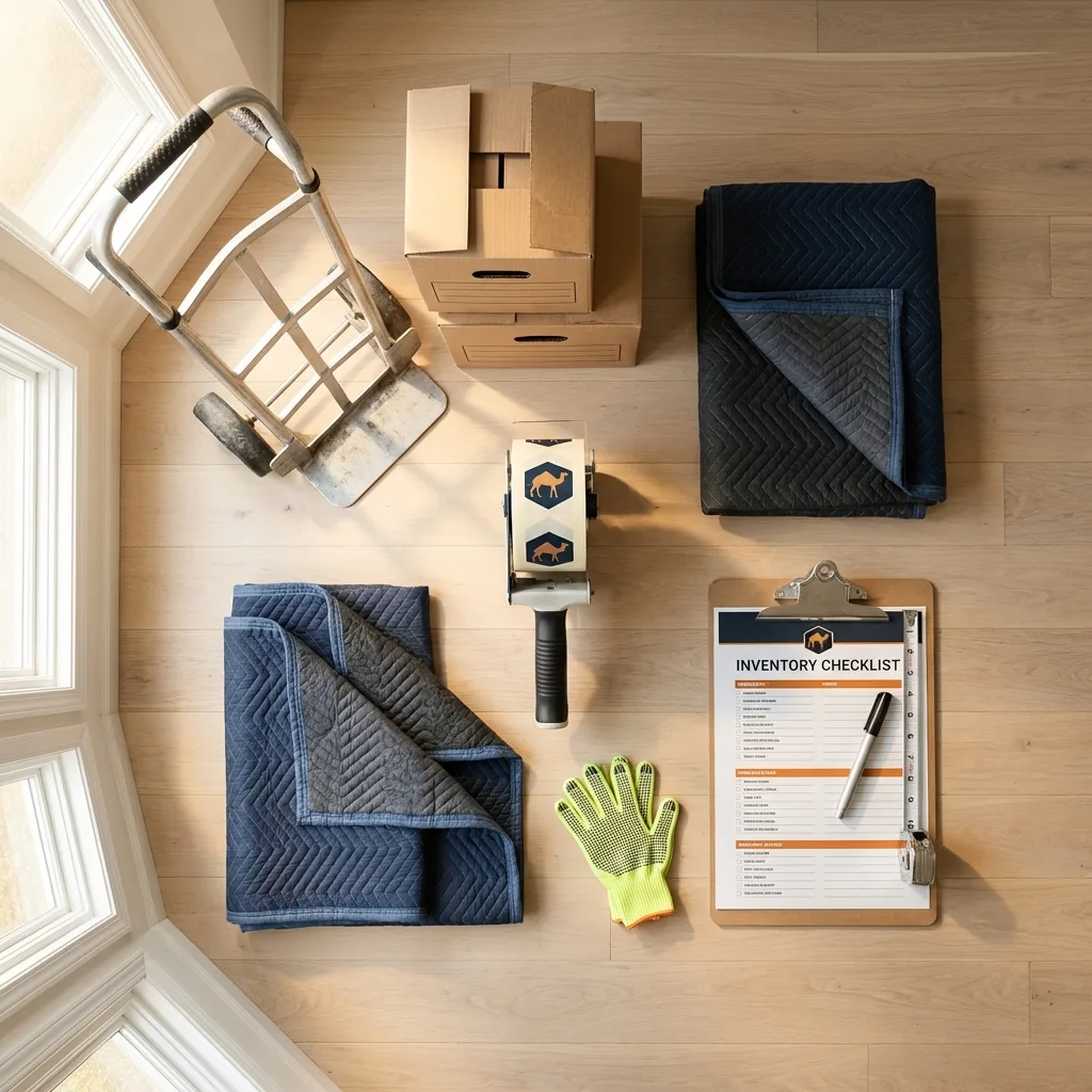 Professional moving supplies and packing materials layout for Bedford Hills residential relocations